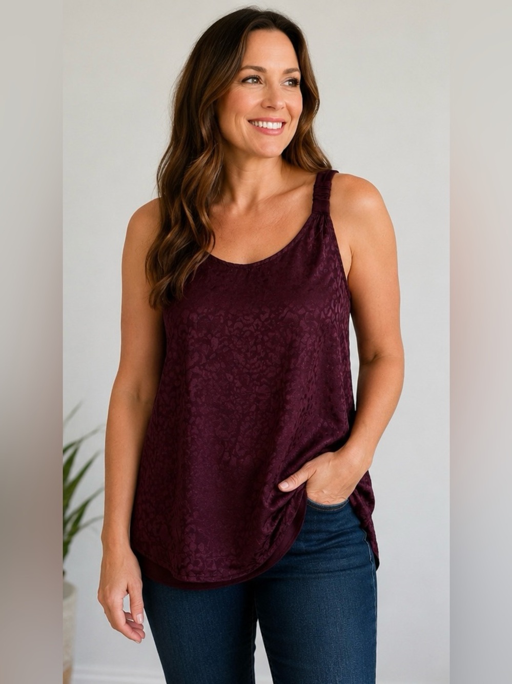Ricki’s Plum Textured Leopard Sleeveless Tunic Top XL/TTG